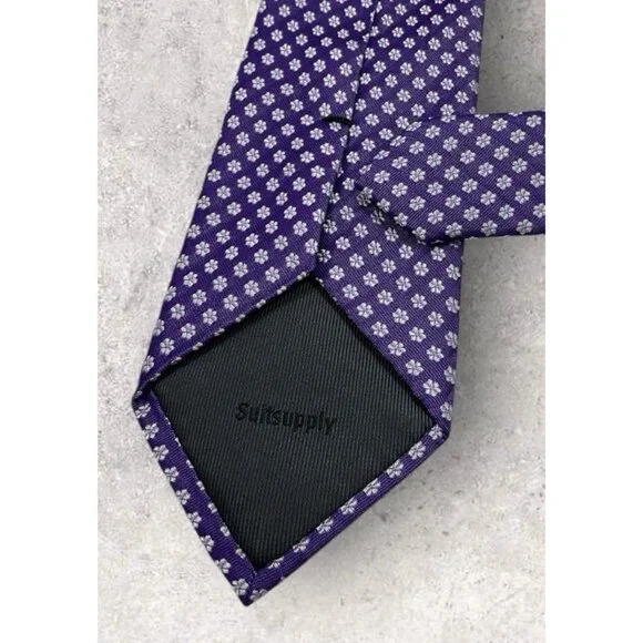 SUITSUPPLY Silk Tie XL Purple Silver Floral W:3.2 EUC